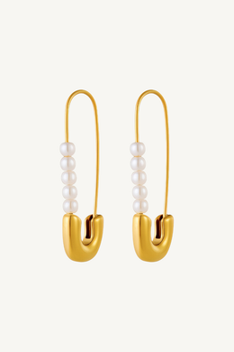 Pearla Curve Drop Earrings – 18K Gold Plated Stainless Steel